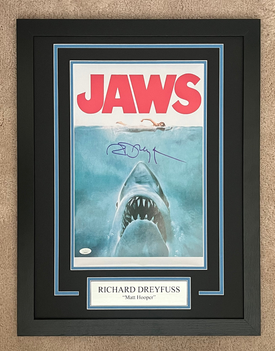 Richard Dreyfuss Autograph Signed JAWS 11x17 Movie Poster Framed Display