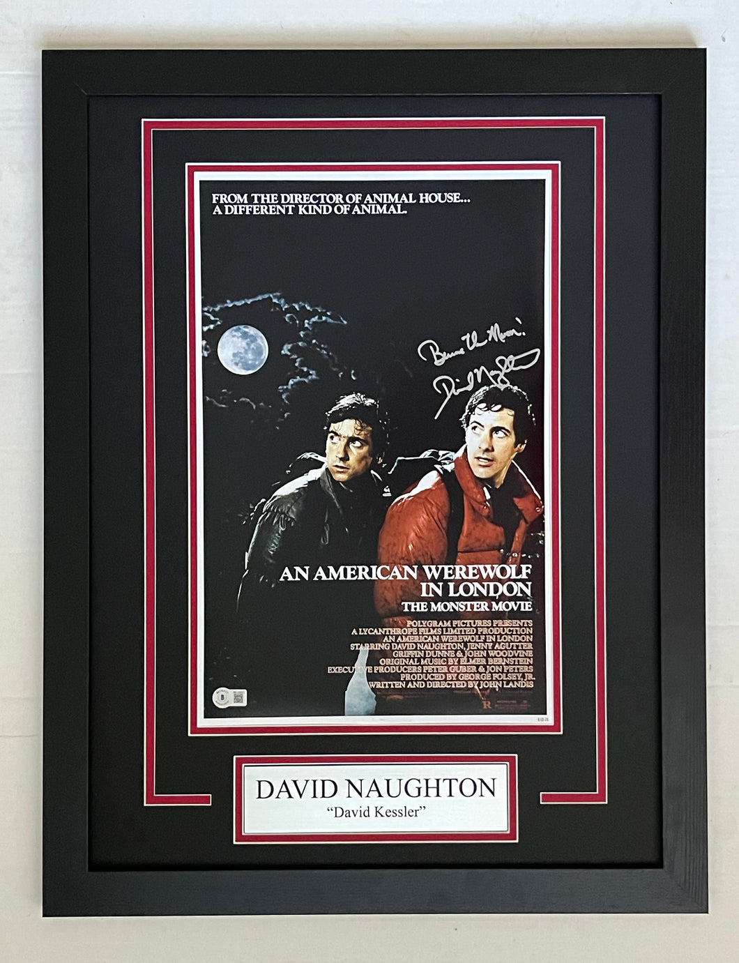 David Naughton Signed An American Werewolf in London 11x17 Movie Poster Framed Display