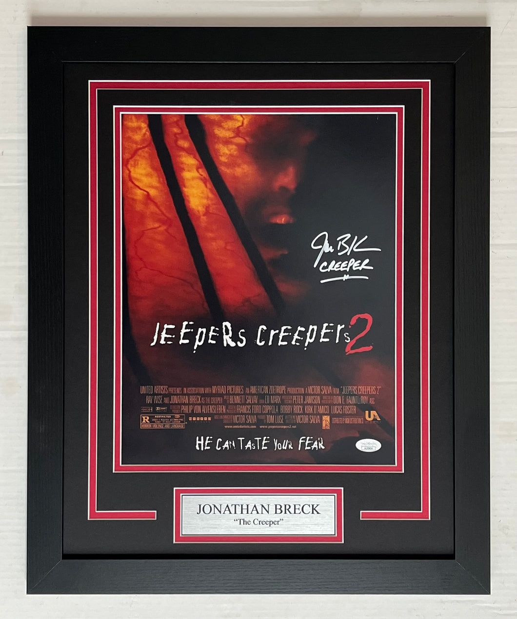 Jonathan Breck autograph signed Jeepers Creepers 11x14 Movie Poster Framed Display