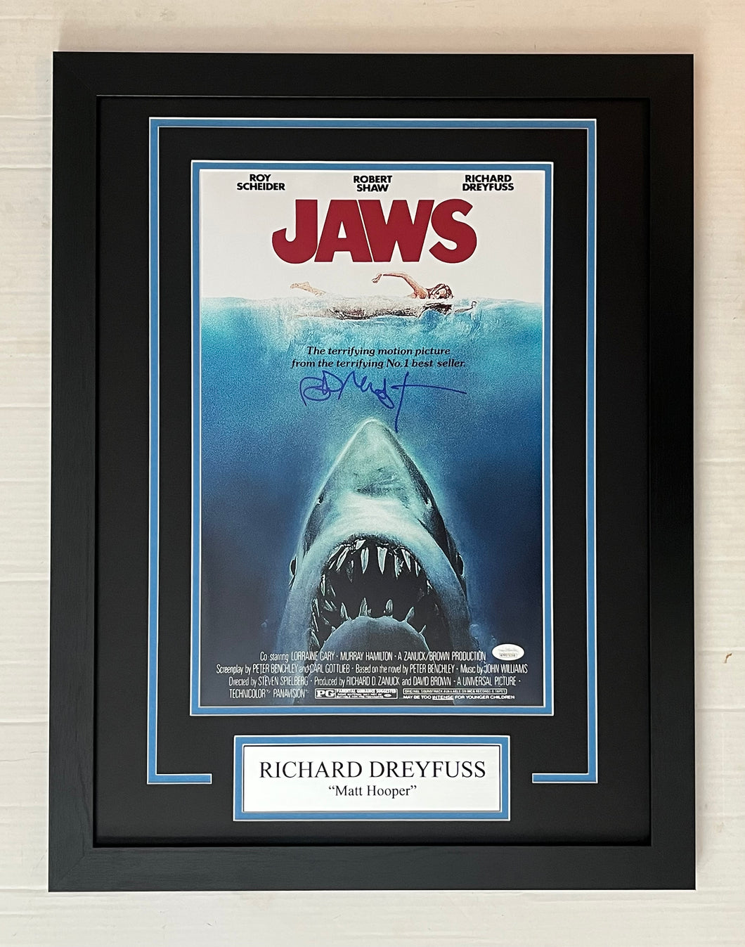 Richard Dreyfuss Autograph Signed JAWS 11x17 Movie Poster Framed Display